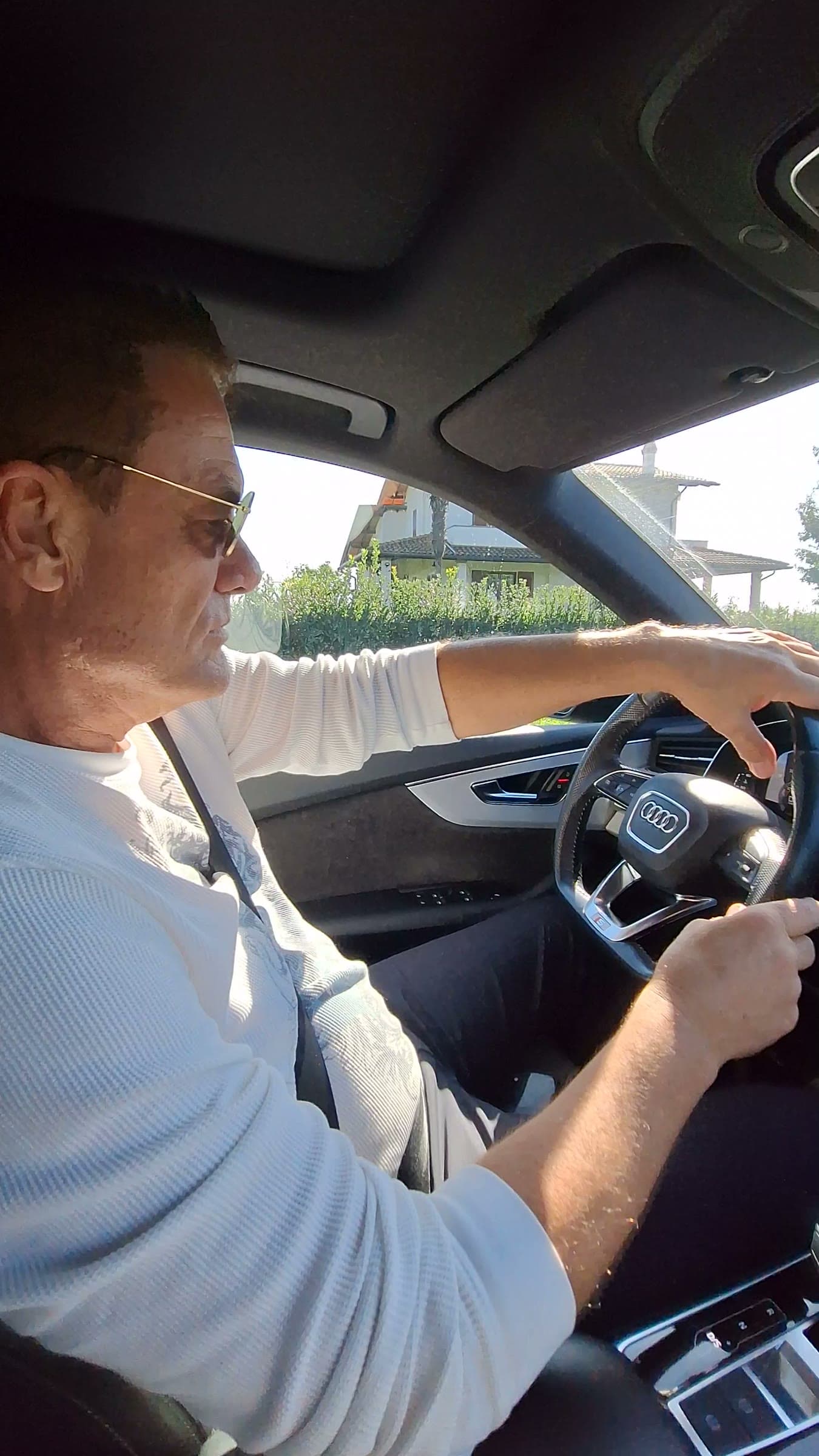 Tom at the wheel on a country road in Tuscany